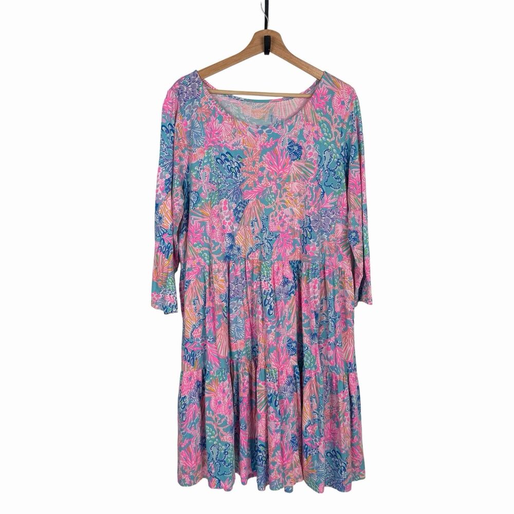 Lilly Pulitzer Geanna Swing Dress XXL Floral Ruffle Tiered Resort Preppy Coastal